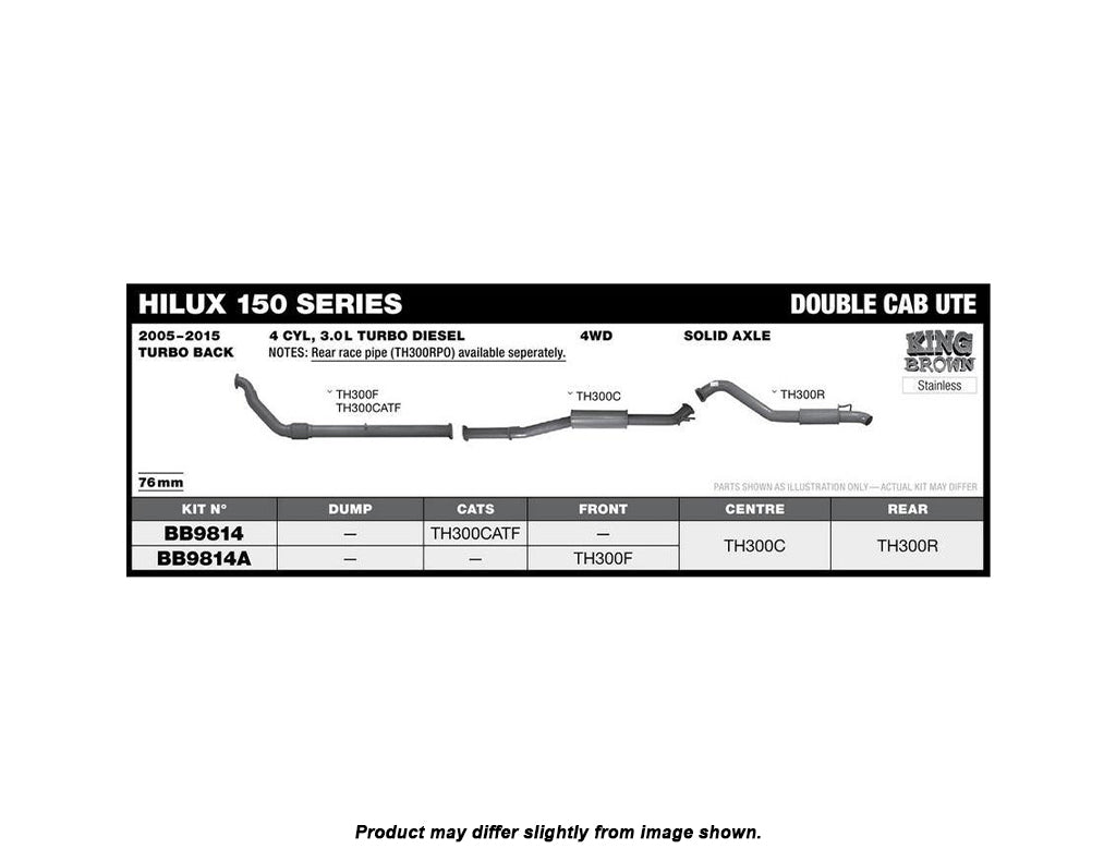 King Brown Exhaust System to suit Toyota Hilux N80 150S Dual Cab 3.0L T/D 2015-Onwards