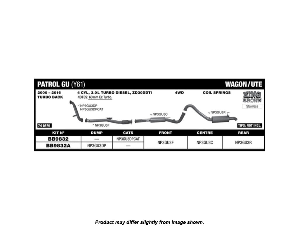 King Brown Exhaust System to suit Nissan Patrol Y61 GU ZD30 2000-2016