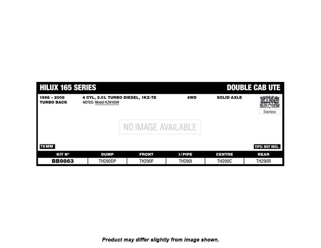 King Brown Exhaust System to suit Toyota Hilux KZN165 D/C Ute 3.0L T/D 1998-2005