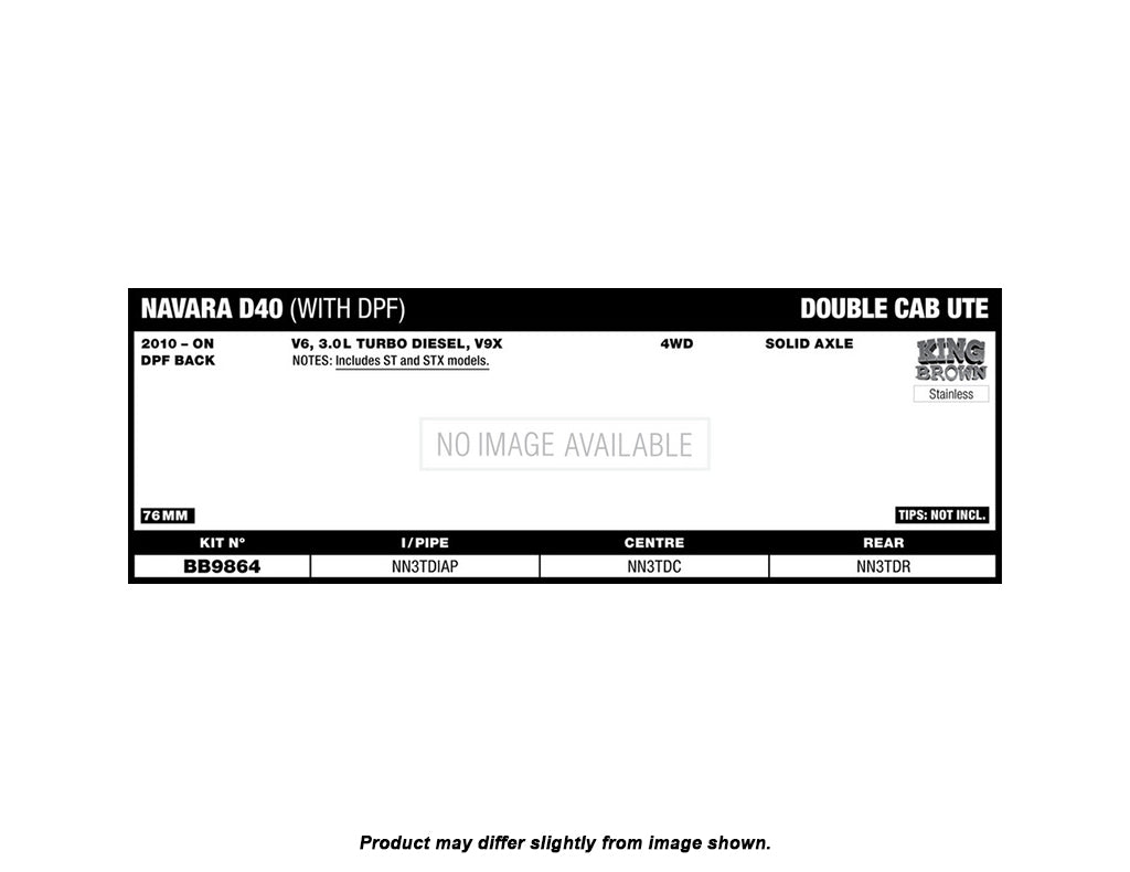 King Brown Exhaust System to suit Nissan Navara D40 V9X 3.0L V6 Diesel (DPF) 2010-2016