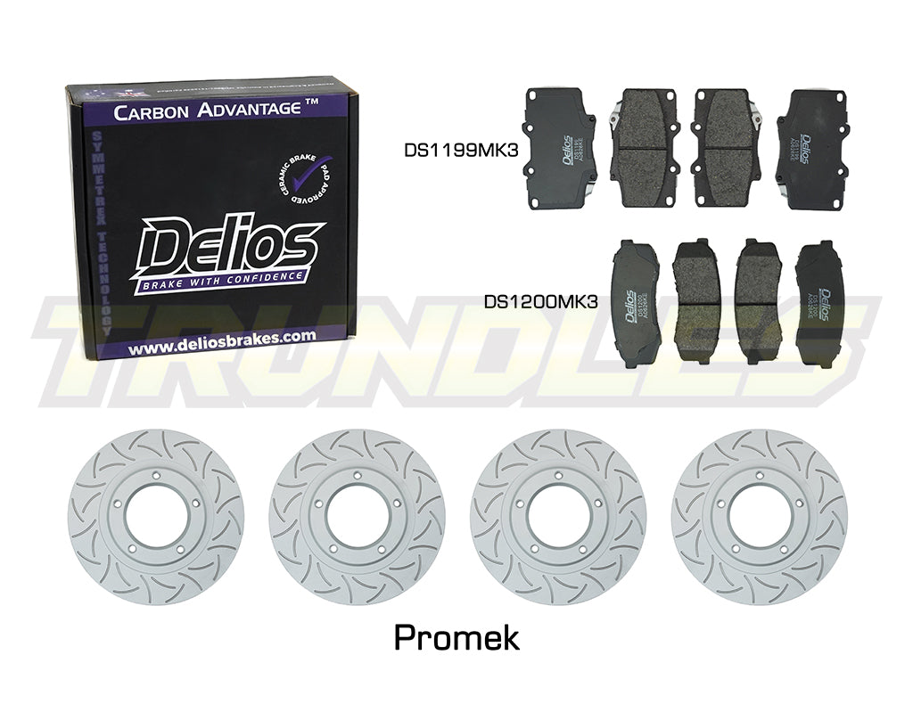 Delios Front & Rear Brake Upgrade Kit to suit Toyota Landcruiser 80 Series 1990-1998