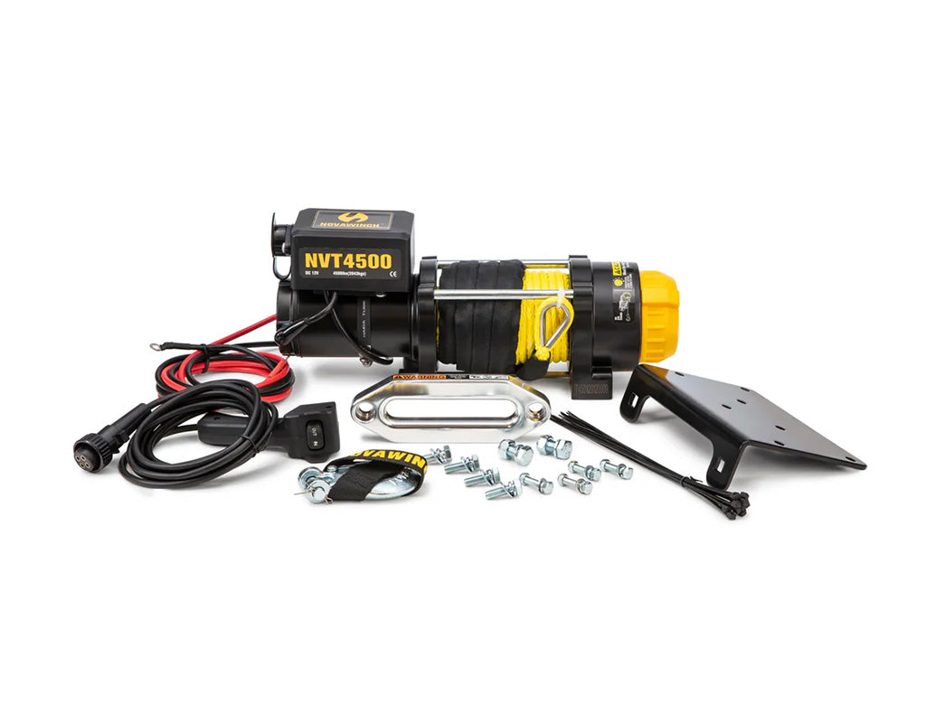 NVT series GP winch 4500lb c/w fairlead and remote-synthetic rope (Integrated solenoid on motor)