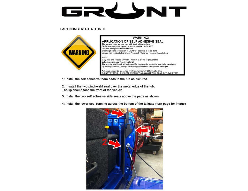 Grunt 4x4 Tailgate Seal Kit to suit Toyota Hilux N80 SR (Twin handle) 2015-Onwards