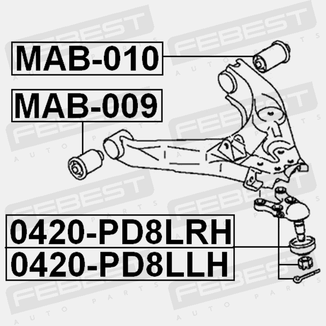 Febest Rear Lower Control Arm Bush to suit Mitsubishi Delica 1994-2004