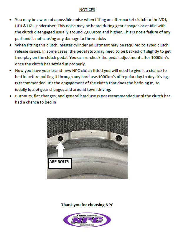 NPC 1300NM Performance Clutch to suit Toyota Landcruiser 70 Series (1VD-FTV) 2007-Onwards