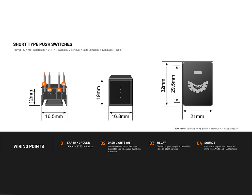 STEDI Short Type Push Switch to suit Toyota
