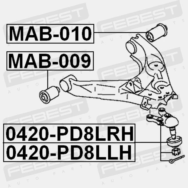 Febest Front Lower Control Arm Rear Bush to suit Mitsubishi Delica 1994-2004