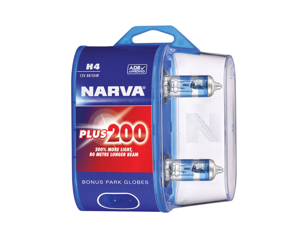 Narva 12V H4 60/55W Plus 200% Twin Pack
