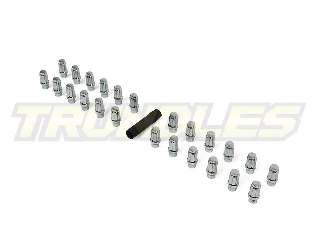 40388 | Wheel Nut Pack (24) - M12 x 1.5 Lug Nut - Long Shank - Spline Drive - CHROME