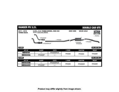 King Brown Turbo Back Exhaust System (with Cat) to suit Ford Ranger PX / Mazda BT-50 P5AT 2011-2016