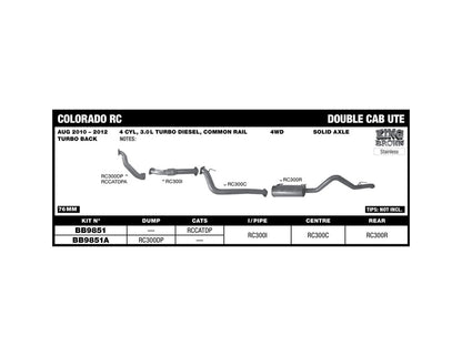 King Brown Turbo Back Exhaust System (with Cat) to suit Holden Colorado RC 2010-2012