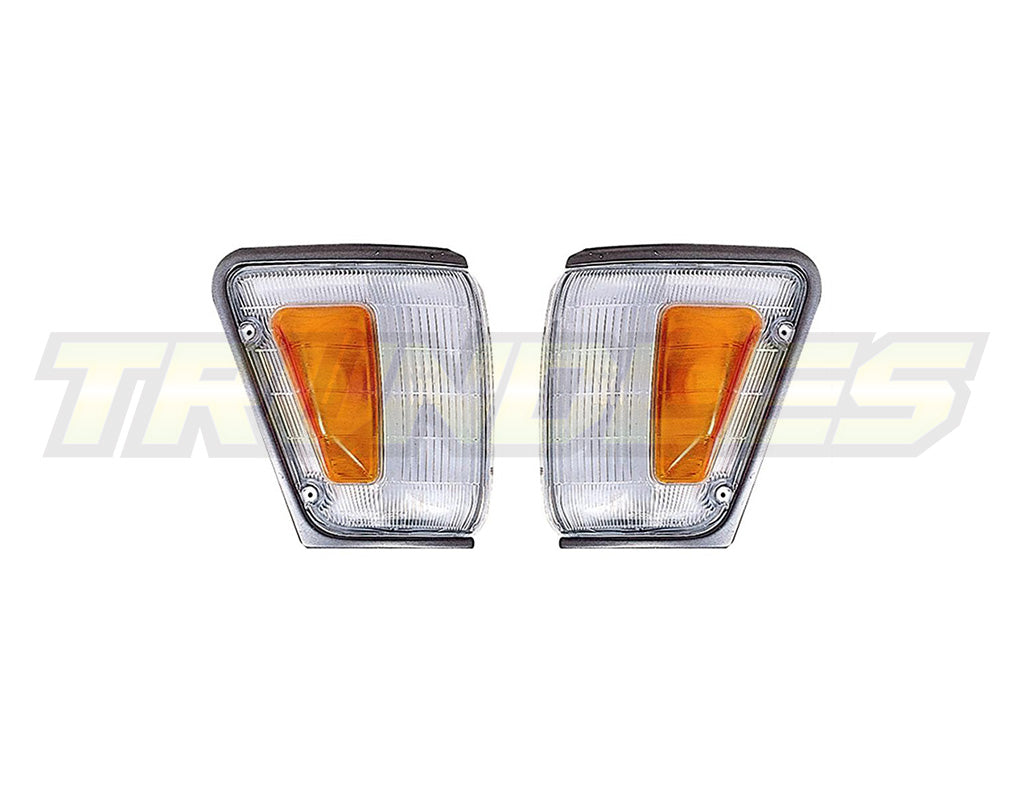 Amber/Clear Corner Lamps with Chrome/Grey Trim to suit Toyota Hilux 4WD 1989-1991