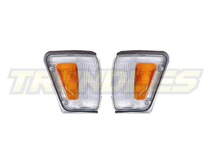 Amber/Clear Corner Lamps with Chrome/Grey Trim to suit Toyota Hilux 4WD 1989-1991