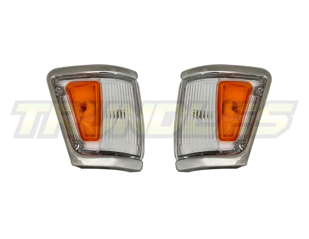 Amber/Clear Corner Lamps with Chrome/Grey Trim to suit Toyota Hilux 4WD 1992-1997