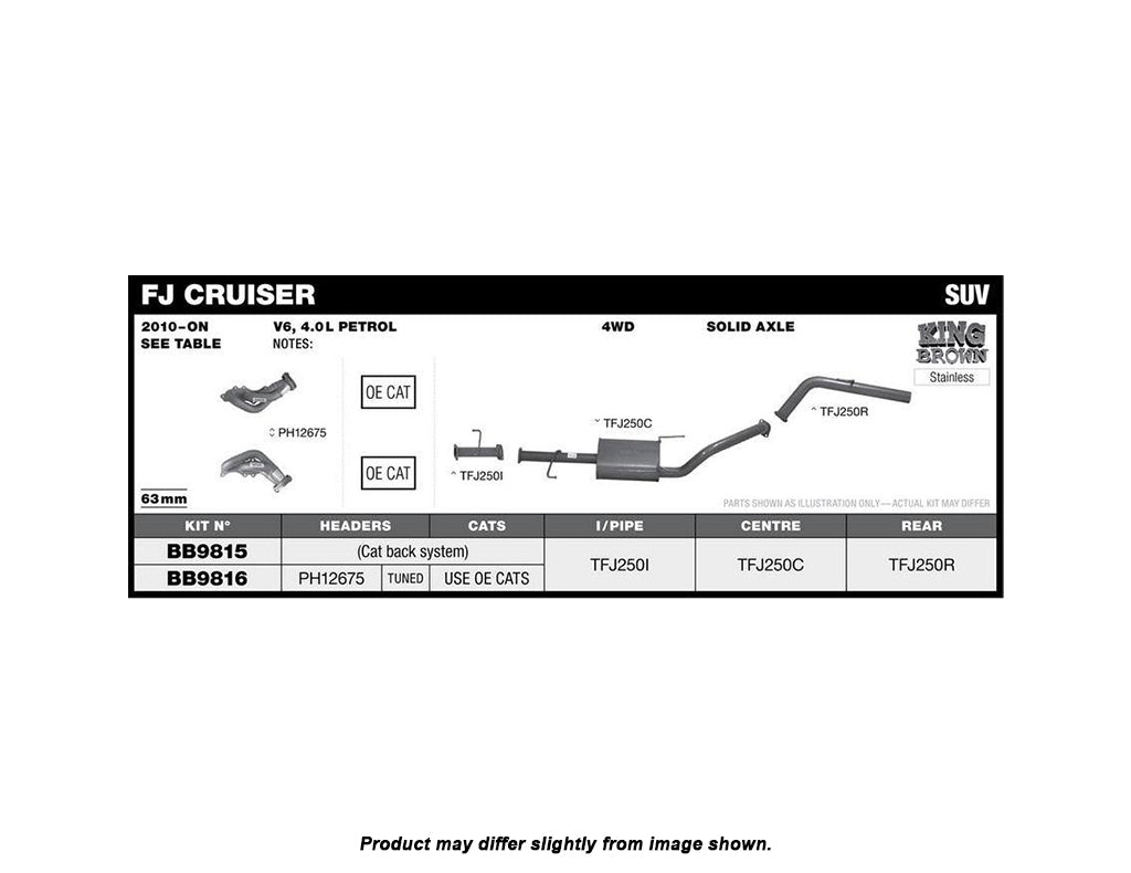 King Brown Exhaust System to suit Toyota FJ Cruiser 4.0L V6 PET 2010-2022 (Cat Back)