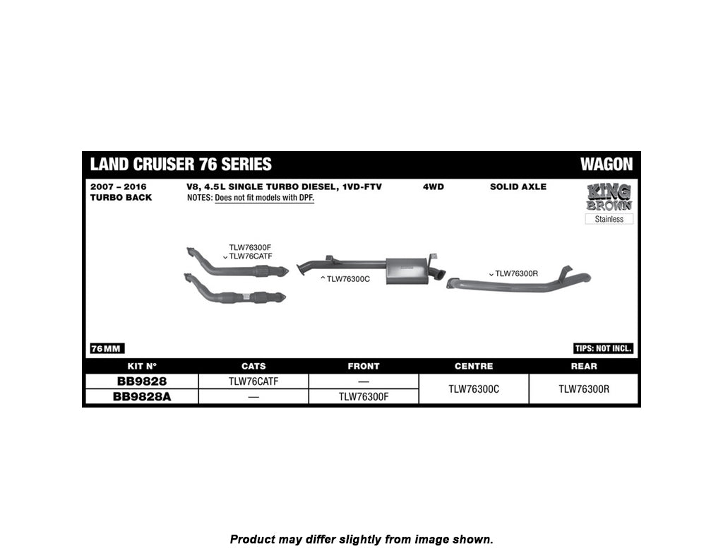 King Brown Exhaust System to suit Toyota Landcruiser VDJ76 2007-2016 (Non-DPF) No Cat