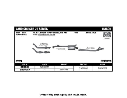 King Brown Exhaust System to suit Toyota Landcruiser VDJ76 2007-2016 (Non-DPF) No Cat