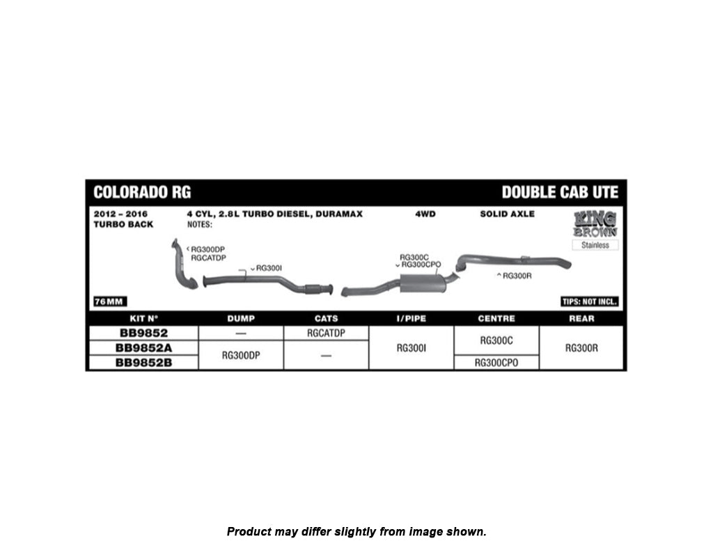 King Brown Exhaust System to suit Holden Colorado RG D/C 4WD 2.8L T/D 2012-2020