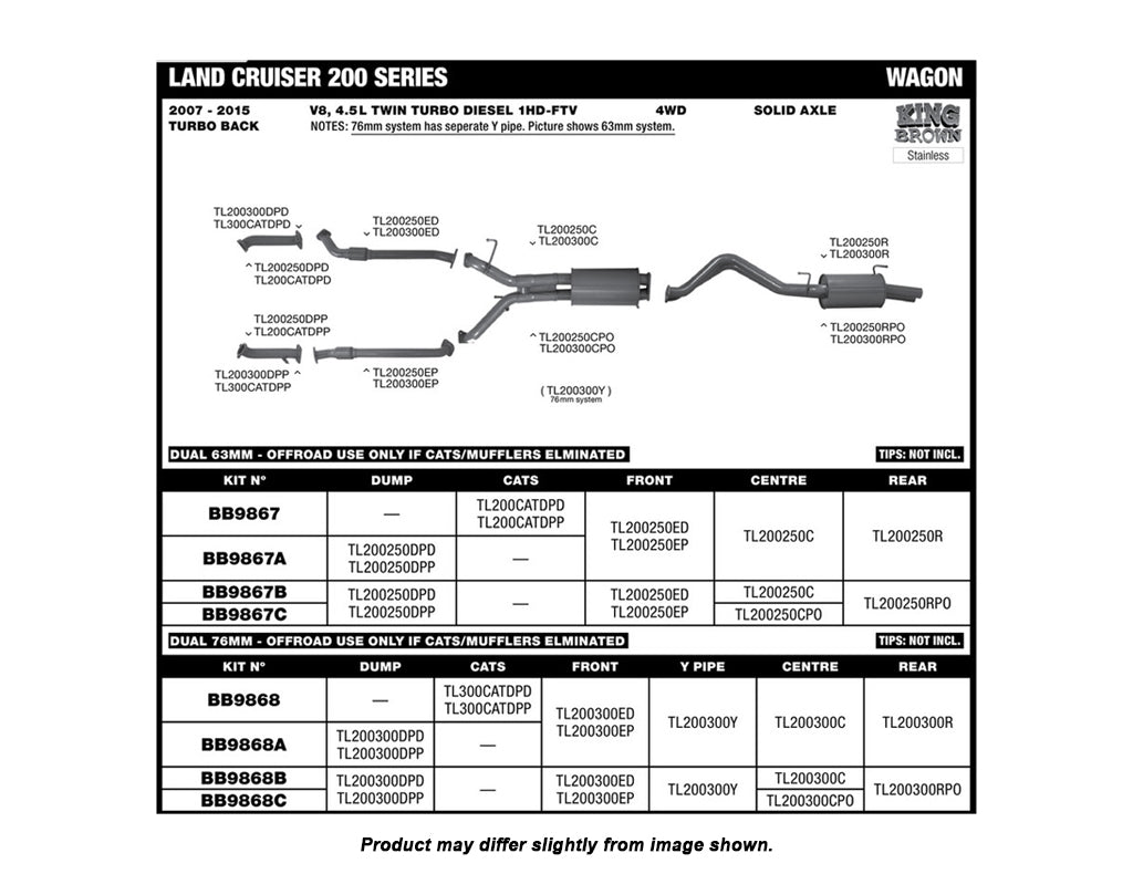 King Brown Exhaust System to suit Toyota Landcruiser 200 Series V8 4.5L 2007-2015