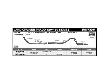 King Brown Exhaust System to suit Toyota Landcruiser Prado 120/150 Series 3.0L 1KD (No Cat) 2003-2015