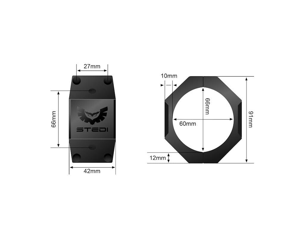 STEDI 60mm-66mm HEX Bull Bar Tube Mounting Brackets