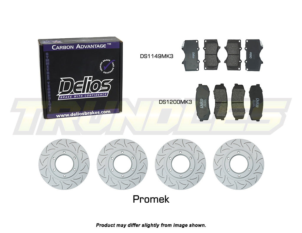 Delios Front & Rear Brake Upgrade Kit to suit Toyota Landcruiser Prado KZJ78 1987-1996