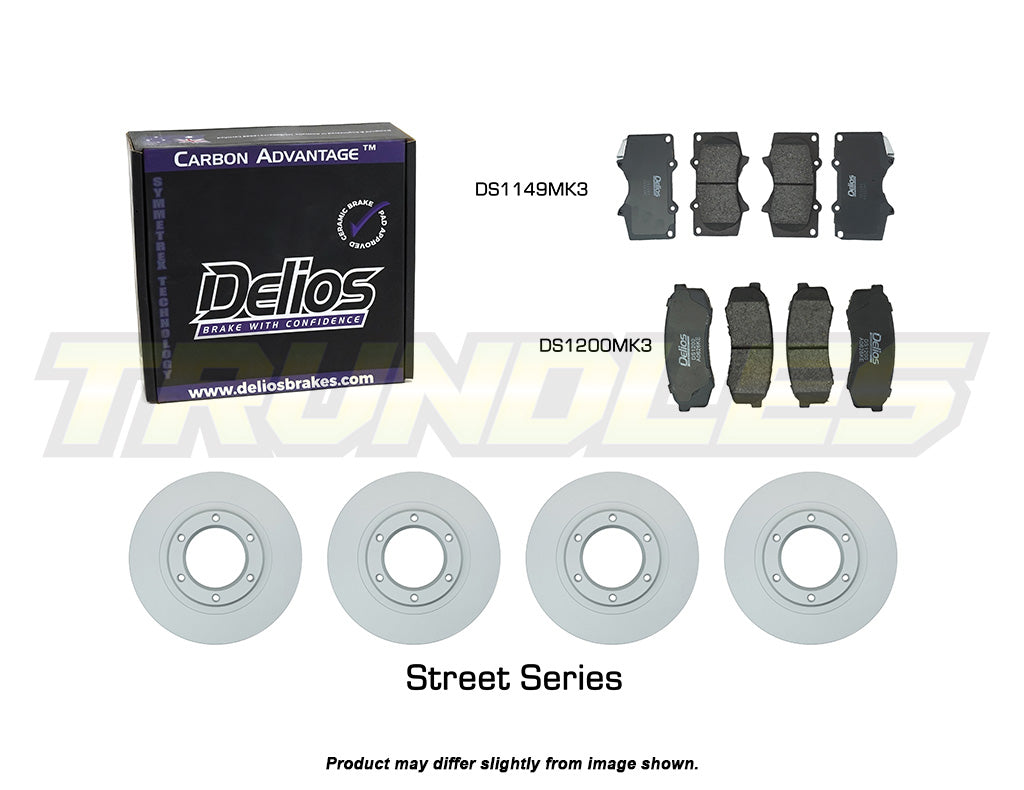 Delios Front & Rear Brake Upgrade Kit to suit Toyota Landcruiser Prado KZJ78 1987-1996