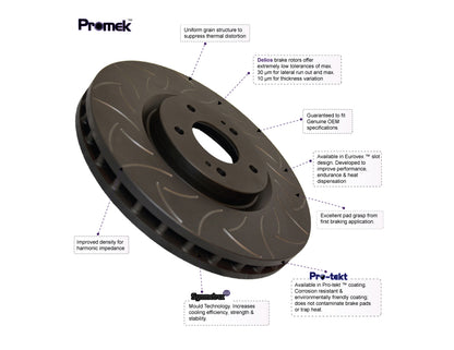 Delios Promek (Slotted Rotor) Front Brake Rotor to suit Toyota Hilux Surf / 4Runner 1989-1997 (291 OD) (PAIR)