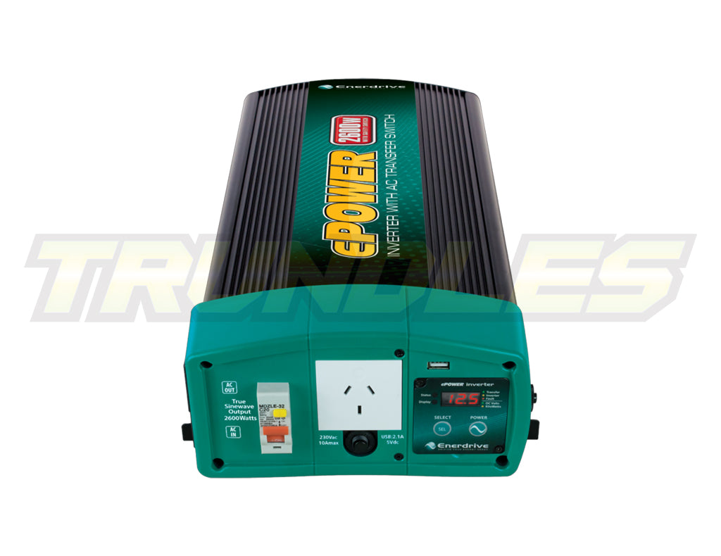 Enerdrive ePOWER 12V 2600W True Sine Wave Inverter with AC Transfer Switch & Safety Switch