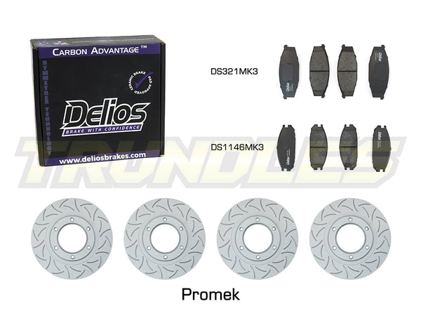 Delios Front & Rear Brake Upgrade Kit to suit Nissan Patrol GQ Y60 87-98