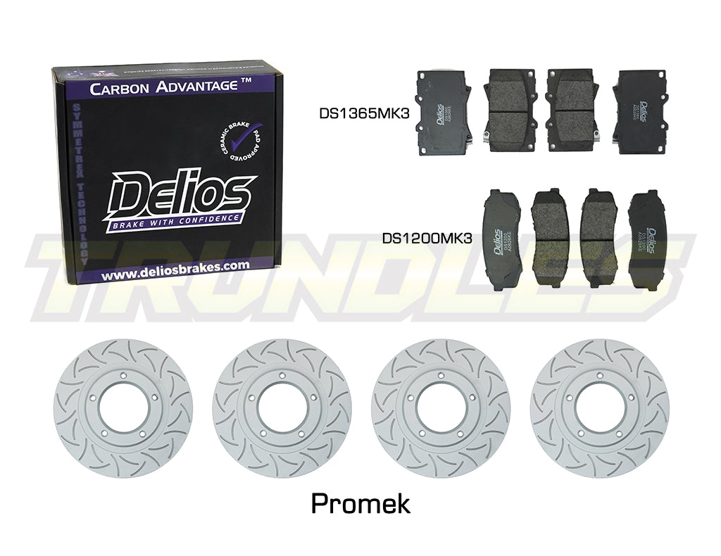 Delios Front & Rear Brake Upgrade Kit to suit Toyota Landcruiser 76/78/79 Series 2006-Onwards