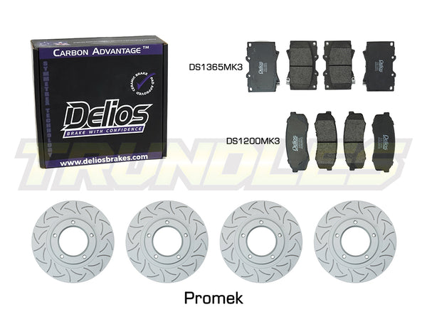 Delios Front & Rear Brake Upgrade Kit to suit Toyota Landcruiser 76/78/79 Series 2006-Onwards