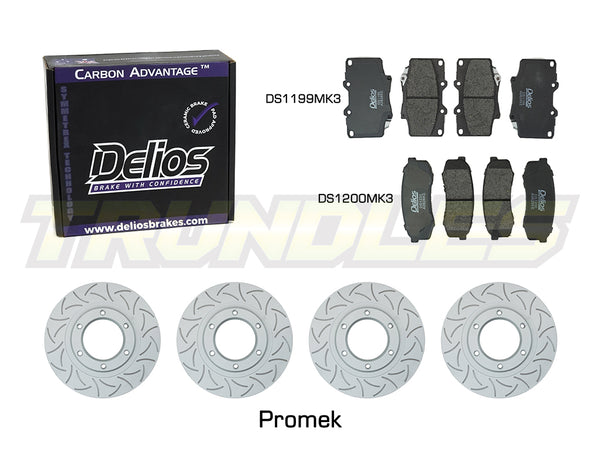 Delios Front & Rear Brake Upgrade Kit to suit Toyota Landcruiser 80 Series 1992-1998