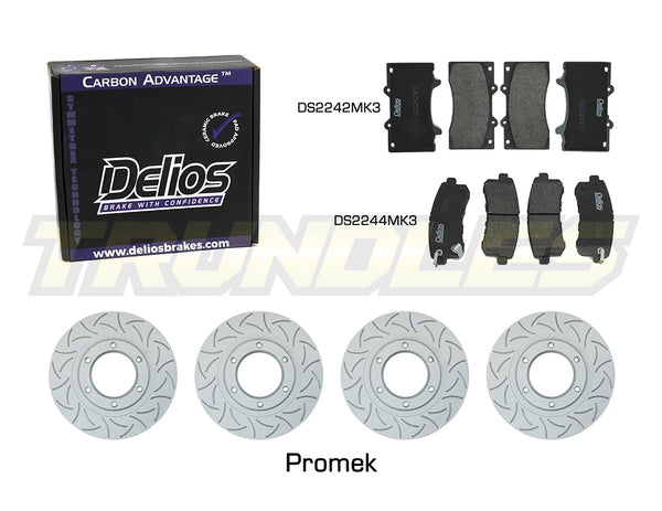 Delios Front & Rear Brake Upgrade Kit to suit Nissan Patrol Y62 2013-Onwards