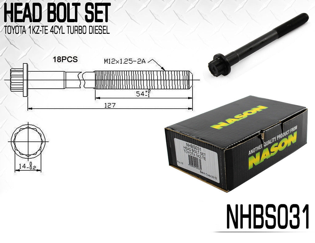 Nason Cylinder Head Bolts to suit Toyota Hiace/Hilux KZH100 / KZH106 / KZN130 / KZN165 / KZN185 1KZ/1KZ-TE Engines