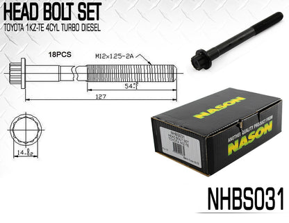 Nason Cylinder Head Bolts to suit Toyota Hiace/Hilux KZH100 / KZH106 / KZN130 / KZN165 / KZN185 1KZ/1KZ-TE Engines
