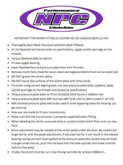 NPC 1300NM Performance Clutch to suit Toyota Landcruiser 70 Series (1VD-FTV) 2007-Onwards