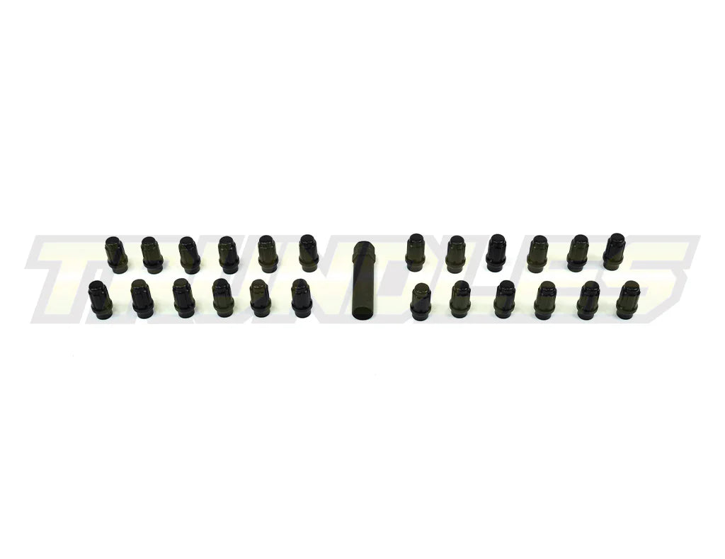 40387 | Wheel Nut Pack (24) - M12 x 1.5 Lug Nut - Long Shank - Spline Drive - BLACK