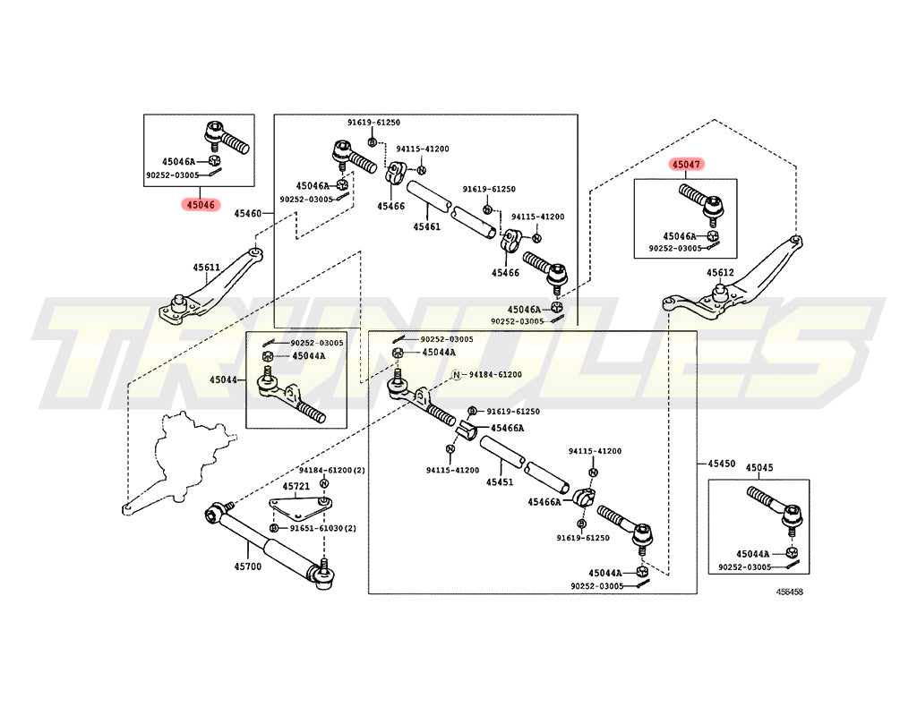 Inner & Outer Tie Rod End Kit to suit Toyota Land Cruiser 80/70 Series