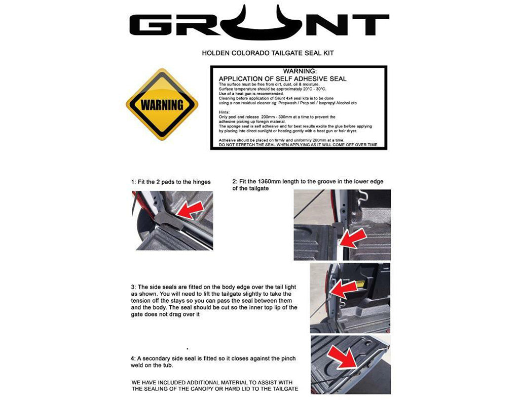 Grunt 4x4 Tailgate Seal Kit to suit Holden Colorado RG 2012-2020