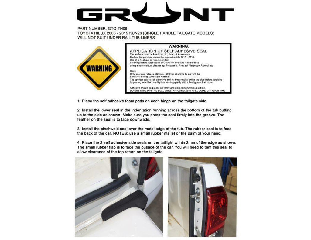 Grunt 4x4 Tailgate Seal Kit to suit Toyota Hilux N70 2005-2015