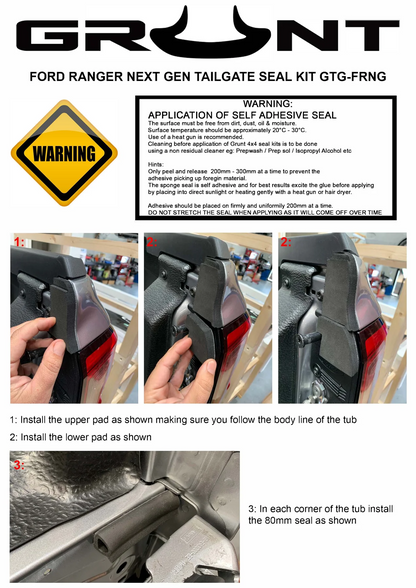 Grunt 4x4 Tailgate Seal Kit to suit Ford Ranger RA / Next Gen with Tub Liner 2022-Onwards