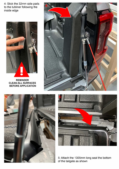 Grunt 4x4 Tailgate Seal Kit to suit Ford Ranger RA / Next Gen with Tub Liner 2022-Onwards