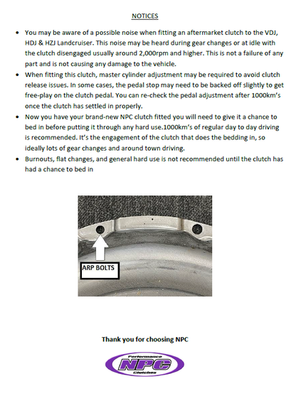 NPC 1300NM Performance Clutch to suit Toyota Landcruiser 70 Series (1VD-FTV) 2007-Onwards