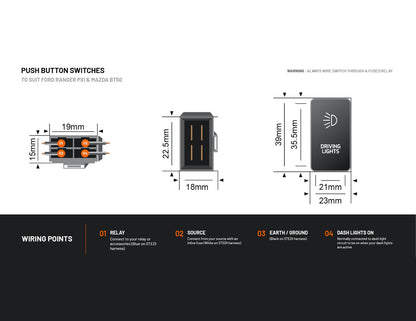STEDI Push Button Switch to suit Ford Ranger PX1/Mazda BT-50 2007-2019